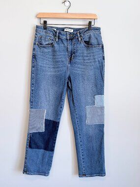 VIGOSS Straight Leg Jeans Frankie Patchwork Dark Wash Denim Women Size 30 Short